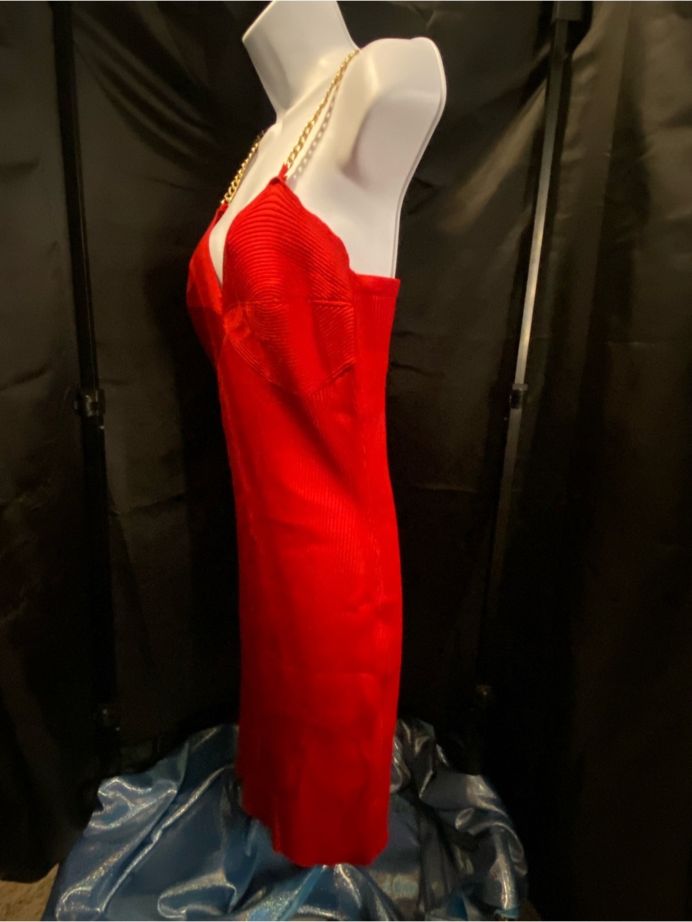 Almost Famous Red Midi Dress with Gold Chain Straps